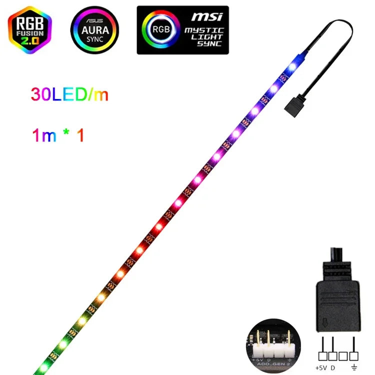 π WS2812B Addressable RGBIC LED Strip β Sync with ASUS Aura, MSI Mystic, Gigabyte Fusion!