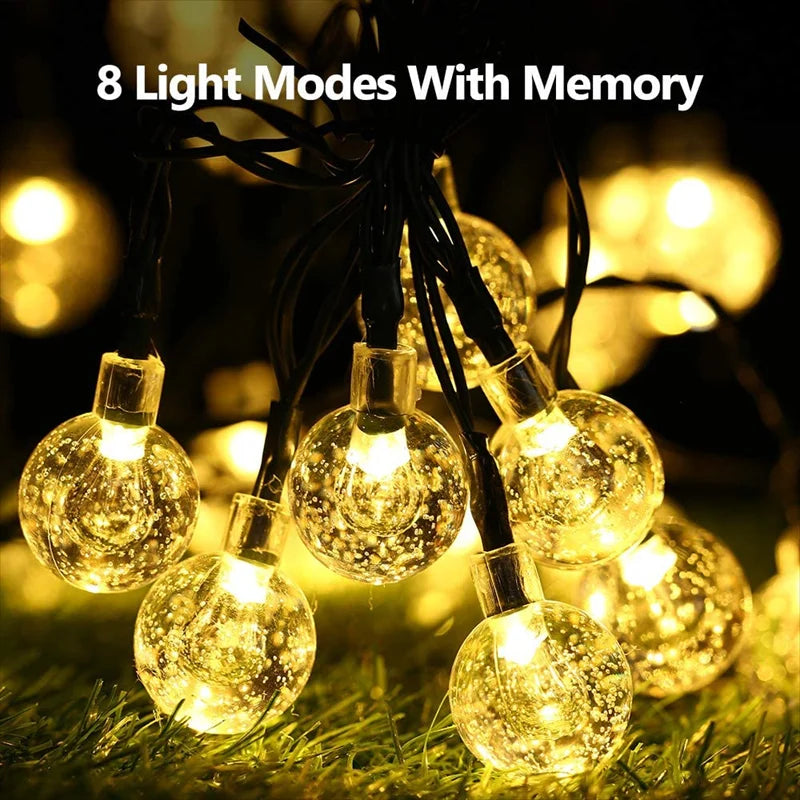 Outdoor LED Solar String Lights – 60 LED Crystal Globe Lights with 8 Modes for Patio & Garden Decor
