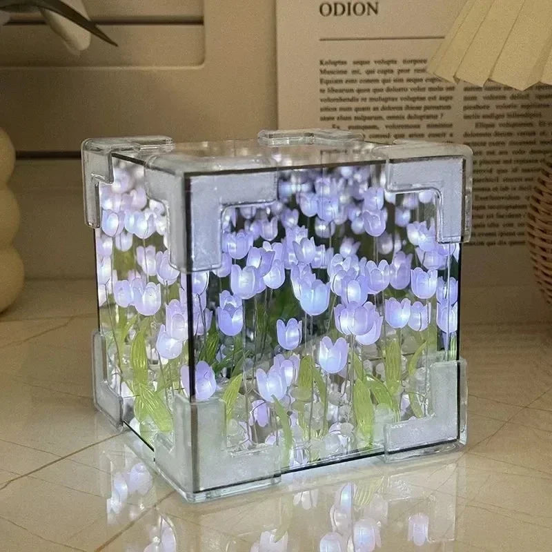 π· DIY Handmade Tulip Mirror Cube Lamp β Floral Night Light for Cozy Bedrooms