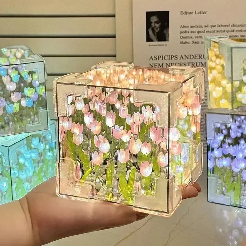 π· DIY Handmade Tulip Mirror Cube Lamp β Floral Night Light for Cozy Bedrooms