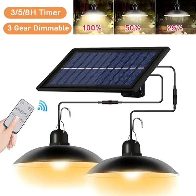 π Solar Pendant Chandelier Light β Dual-Head LED Lamp for Indoor & Outdoor Use!