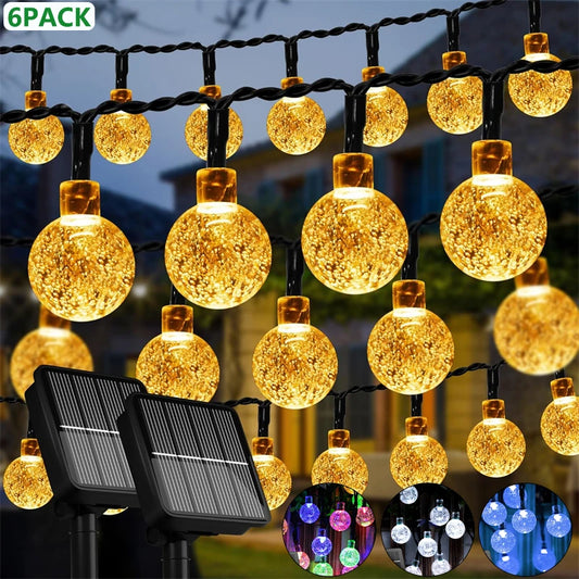 Outdoor LED Solar String Lights  β 60 LED Crystal Globe Lights with 8 Modes for Patio & Garden Decor