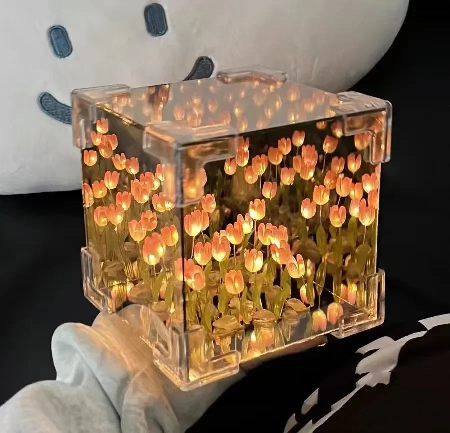 π· DIY Handmade Tulip Mirror Cube Lamp β Floral Night Light for Cozy Bedrooms