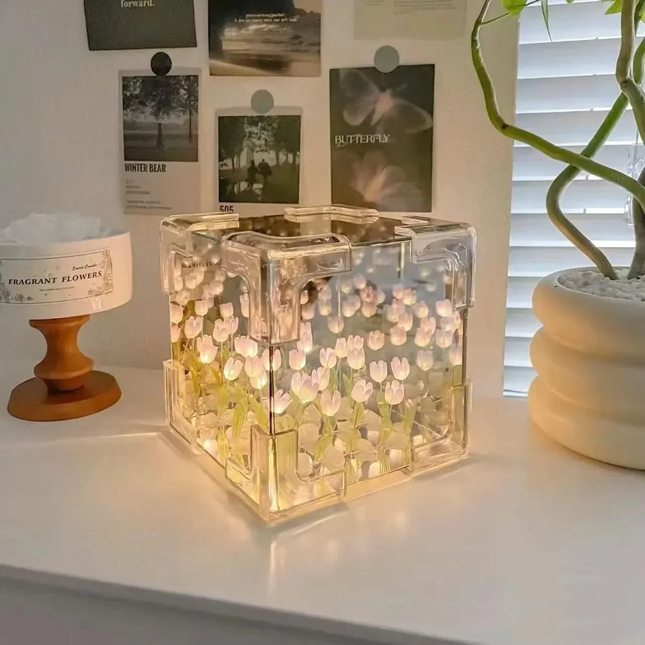 π· DIY Handmade Tulip Mirror Cube Lamp β Floral Night Light for Cozy Bedrooms