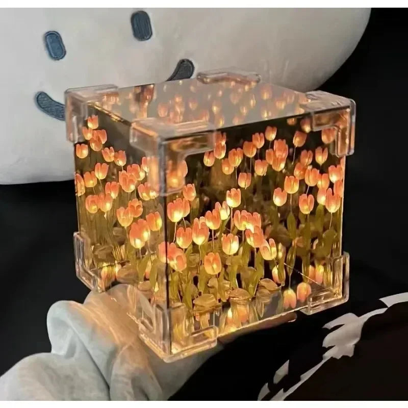 π· DIY Handmade Tulip Mirror Cube Lamp β Floral Night Light for Cozy Bedrooms