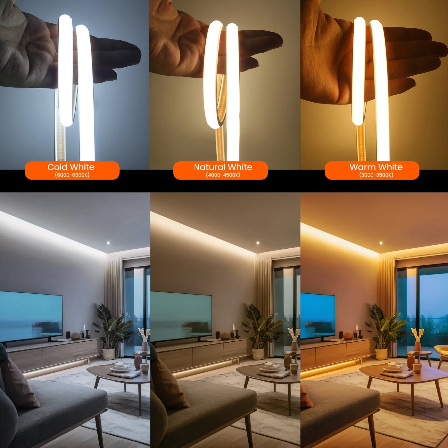 π Waterproof COB LED Strip Light β 12V/24V High-Density 320 LEDs/m Flexible Neon Lighting