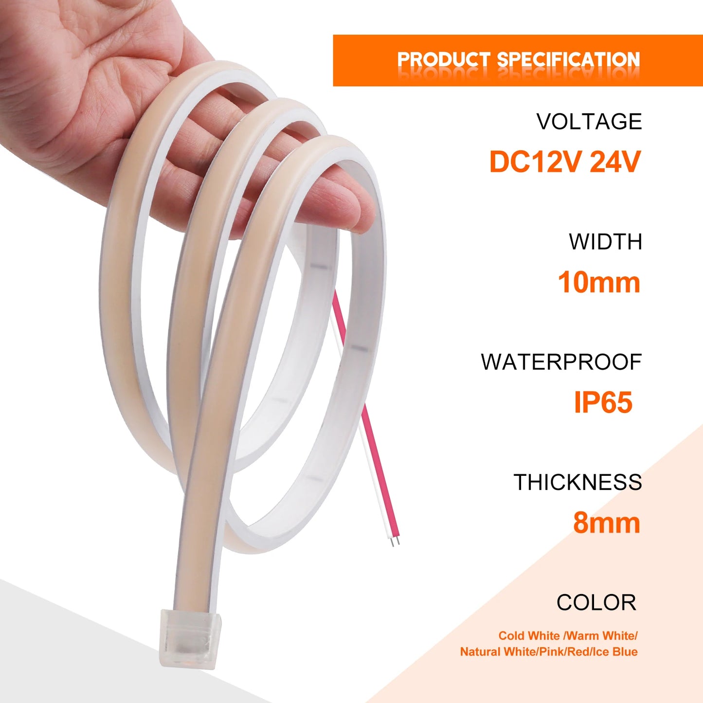 π Waterproof COB LED Strip Light β 12V/24V High-Density 320 LEDs/m Flexible Neon Lighting