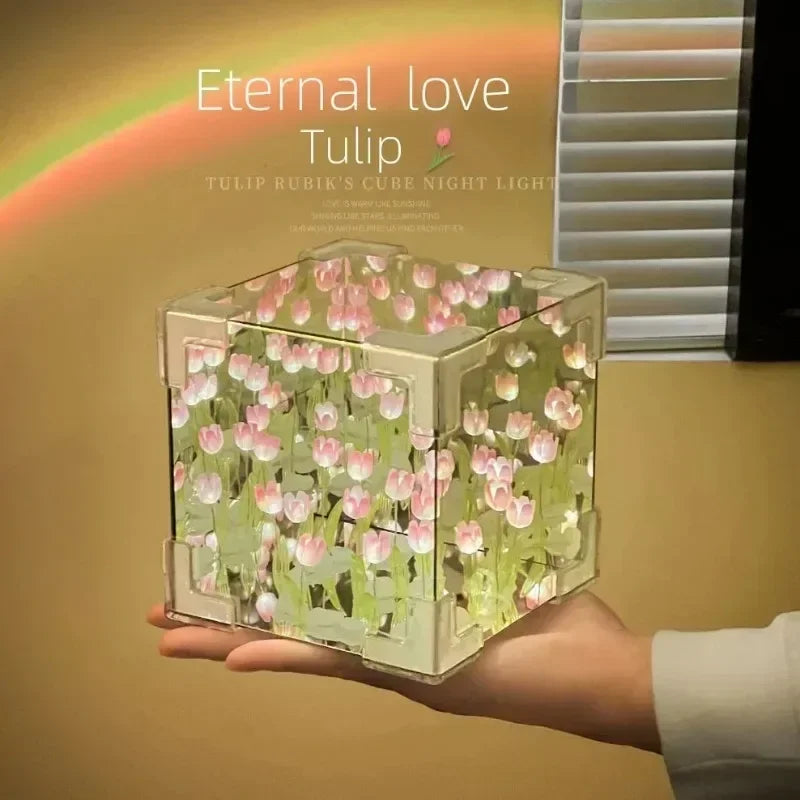 π· DIY Handmade Tulip Mirror Cube Lamp β Floral Night Light for Cozy Bedrooms