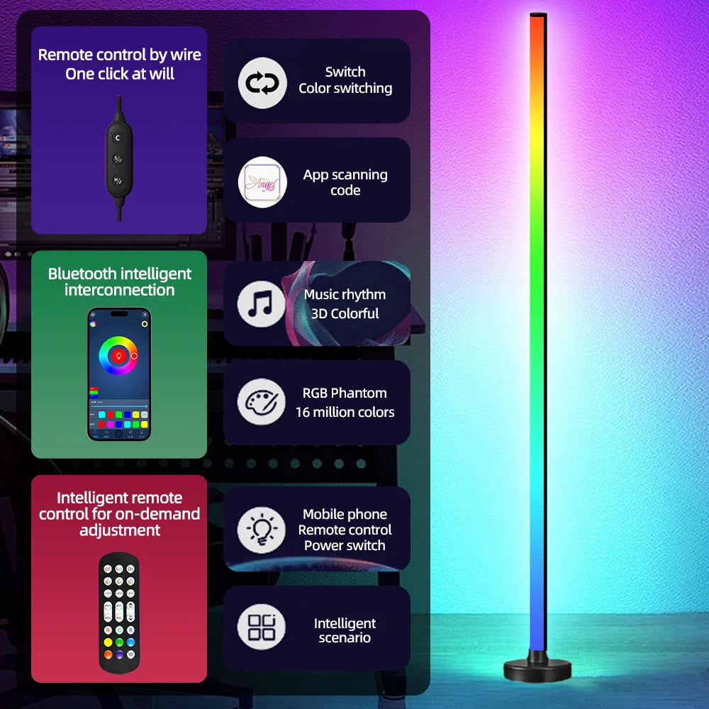 🌈 Smart RGB LED Floor Lamp – Music Sync & APP Control Mood Lighting