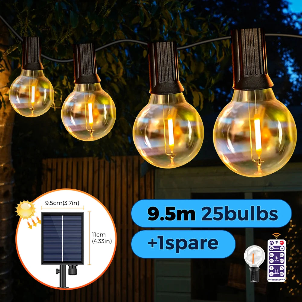 Solar G40 String Lights – Shatterproof LED Patio Lights for Outdoor & Backyard Decor