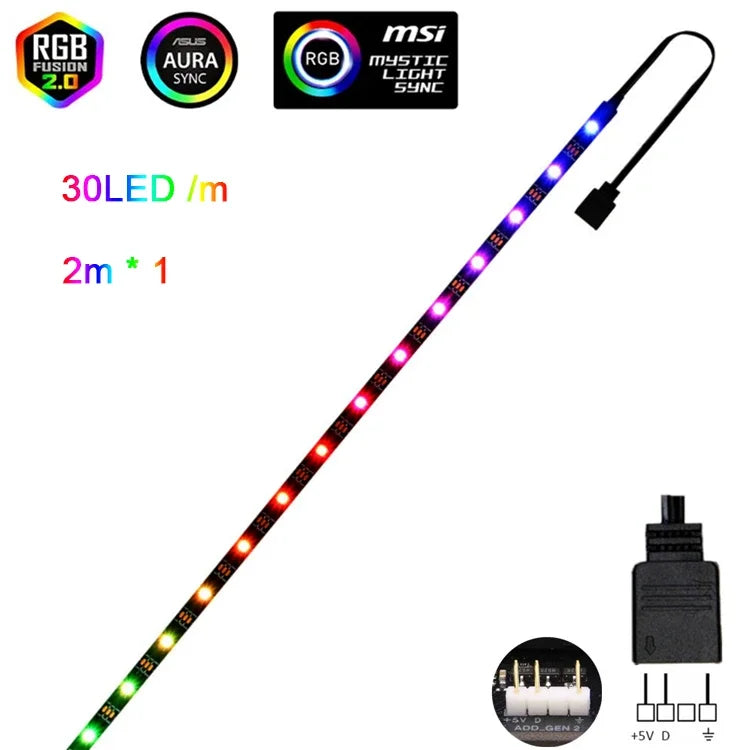 🌈 WS2812B Addressable RGBIC LED Strip – Sync with ASUS Aura, MSI Mystic, Gigabyte Fusion!