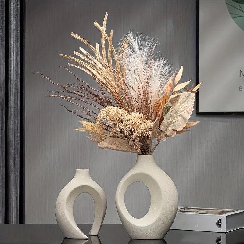 Modern Nordic Hollow Ceramic Vase Set – Elegant Home Décor for Any Space