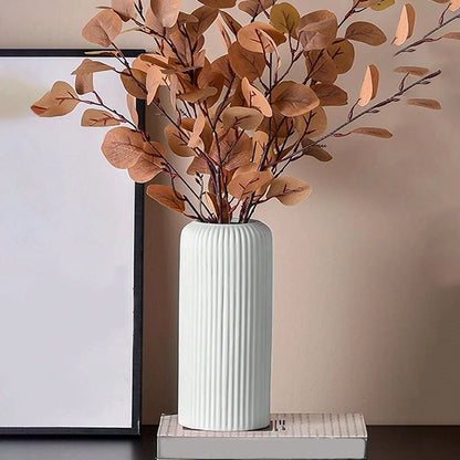 Striped Ceramic-Style Plastic Vase – Elegant Floral Display for Any Space