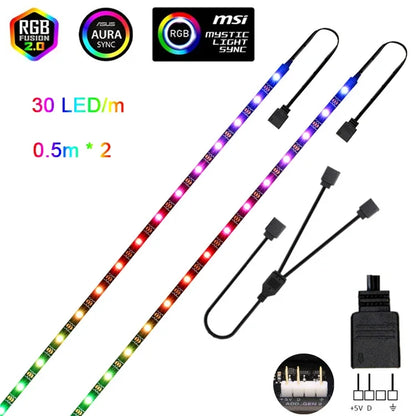 🌈 WS2812B Addressable RGBIC LED Strip – Sync with ASUS Aura, MSI Mystic, Gigabyte Fusion!