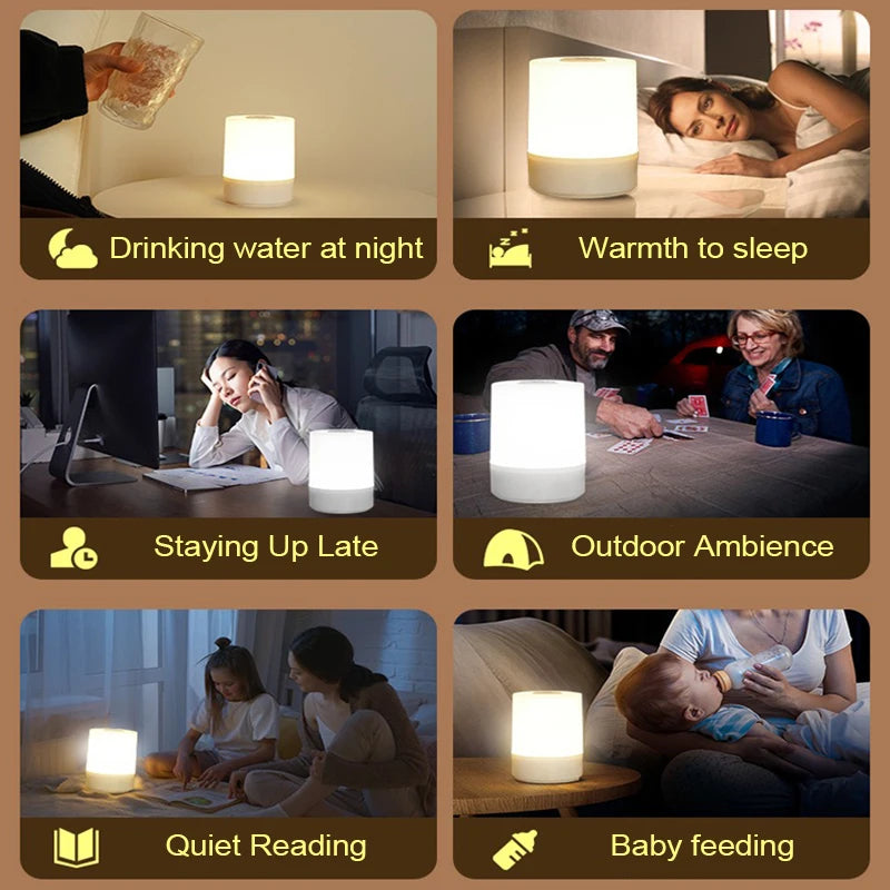 🌙 Touch-Control LED Bedside Lamp – Dimmable & Rechargeable Night Light