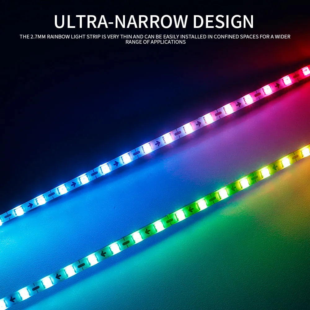 🌈 Ultra-Narrow WS2812B LED Strip – 2.7mm, 160 LEDs/M, Individually Addressable RGBIC Lights