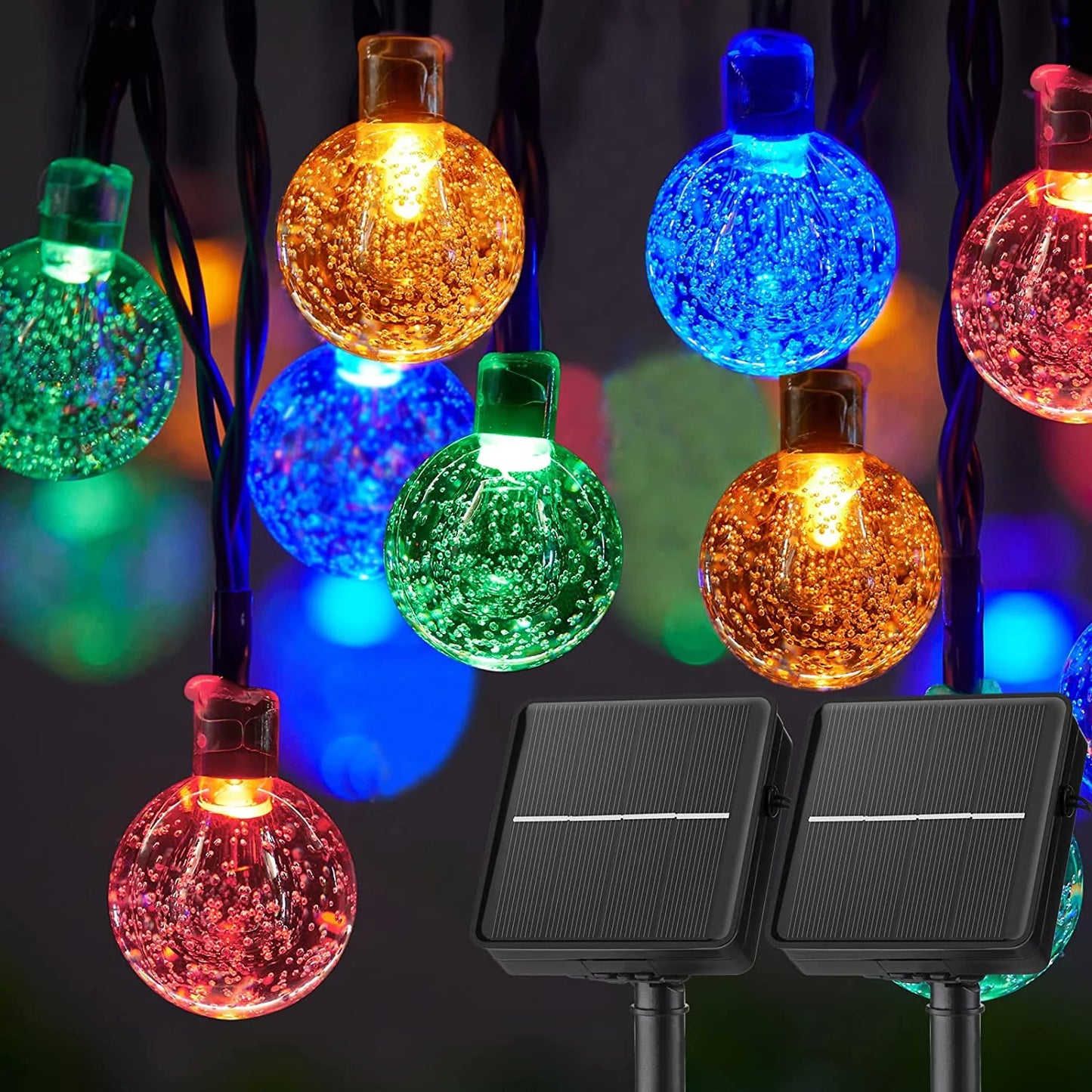 Outdoor LED Solar String Lights  – 60 LED Crystal Globe Lights with 8 Modes for Patio & Garden Decor