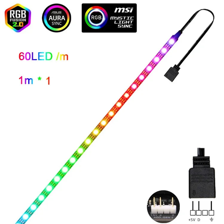 🌈 WS2812B Addressable RGBIC LED Strip – Sync with ASUS Aura, MSI Mystic, Gigabyte Fusion!