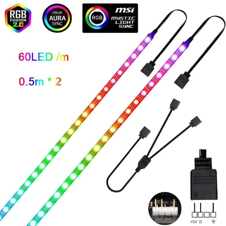 🌈 WS2812B Addressable RGBIC LED Strip – Sync with ASUS Aura, MSI Mystic, Gigabyte Fusion!