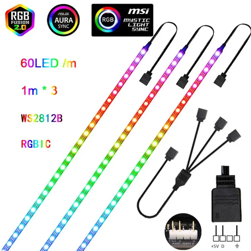 🌈 WS2812B Addressable RGBIC LED Strip – Sync with ASUS Aura, MSI Mystic, Gigabyte Fusion!