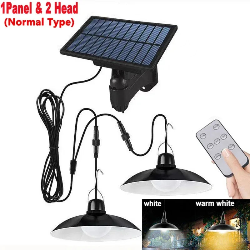 🌞 Solar Pendant Chandelier Light – Dual-Head LED Lamp for Indoor & Outdoor Use!