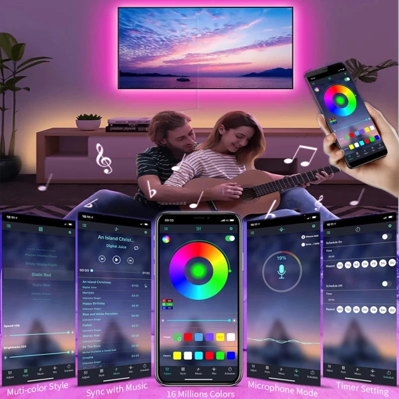 🌈 Smart USB LED Strip Lights – 5V 5050 RGB Tape with Bluetooth & WiFi for TV, Wall & Room 🎶✨