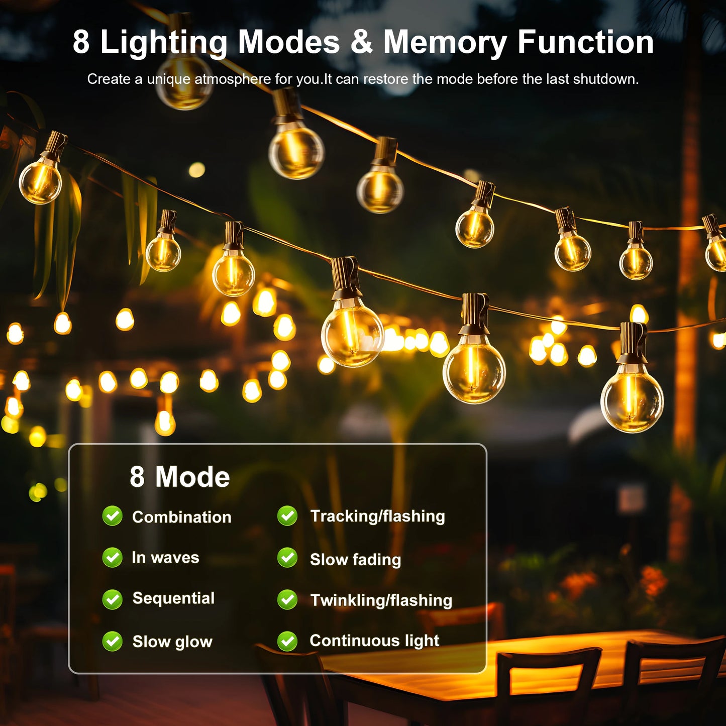 Solar G40 String Lights – Shatterproof LED Patio Lights for Outdoor & Backyard Decor