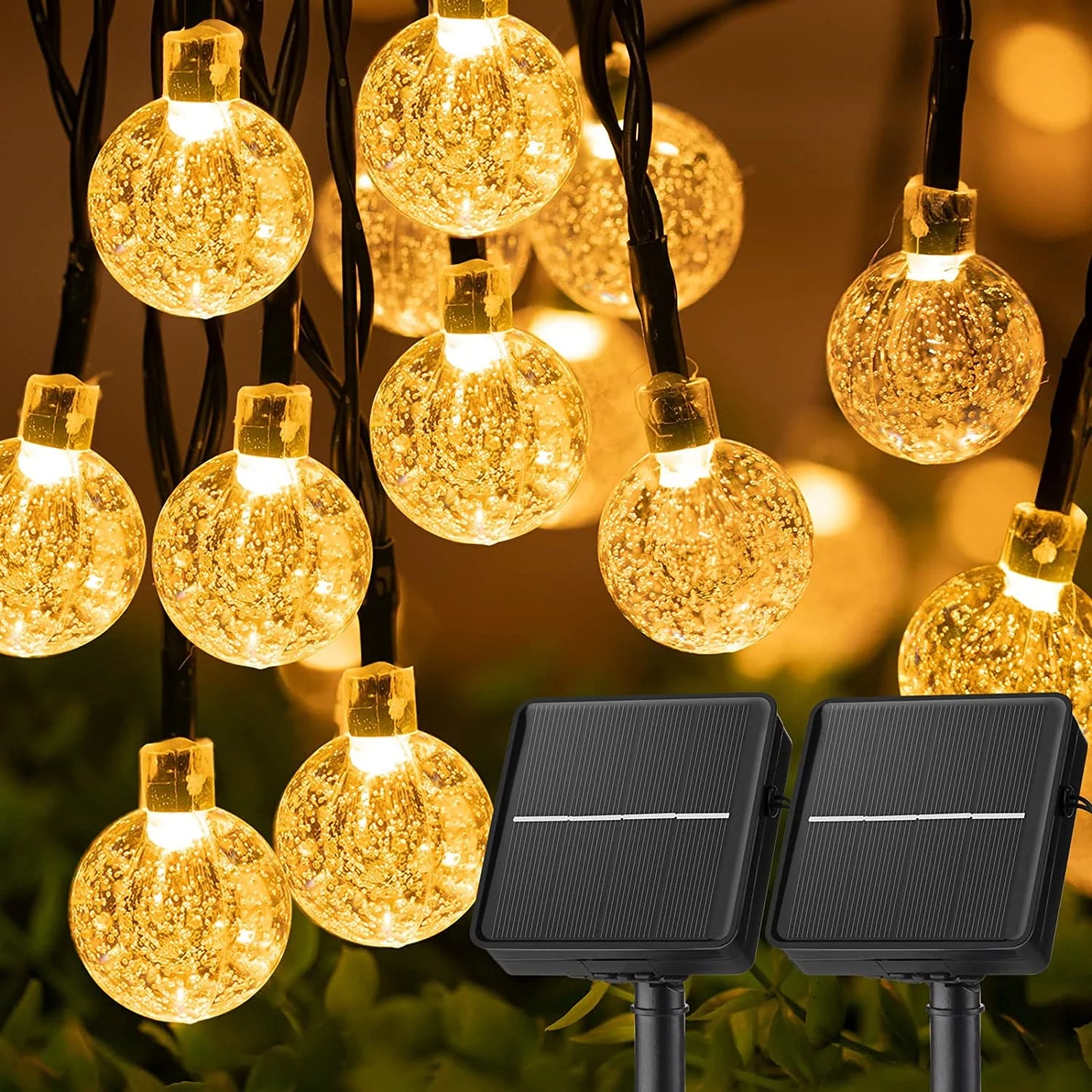 Outdoor LED Solar String Lights  – 60 LED Crystal Globe Lights with 8 Modes for Patio & Garden Decor