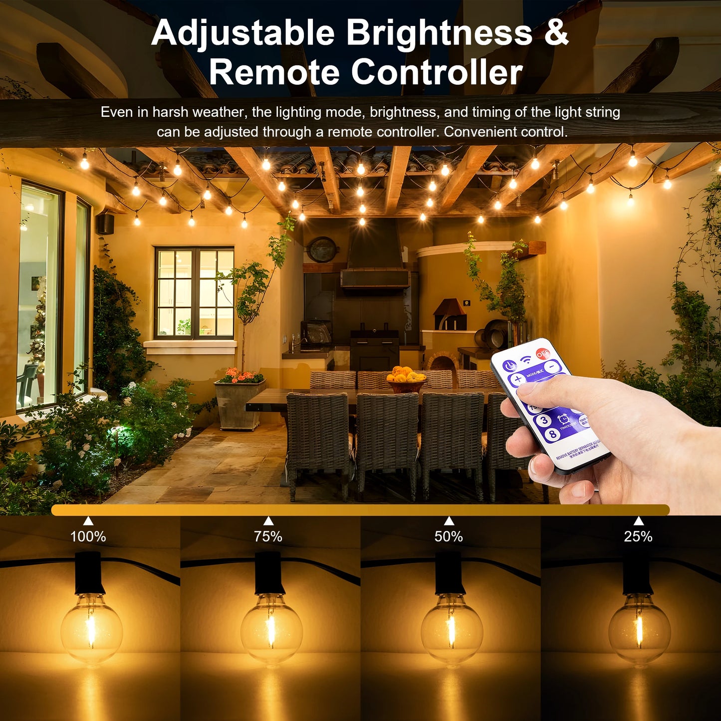 Solar G40 String Lights – Shatterproof LED Patio Lights for Outdoor & Backyard Decor