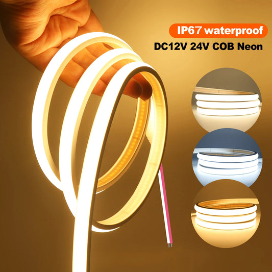 🌟 Waterproof COB LED Strip Light – 12V/24V High-Density 320 LEDs/m Flexible Neon Lighting