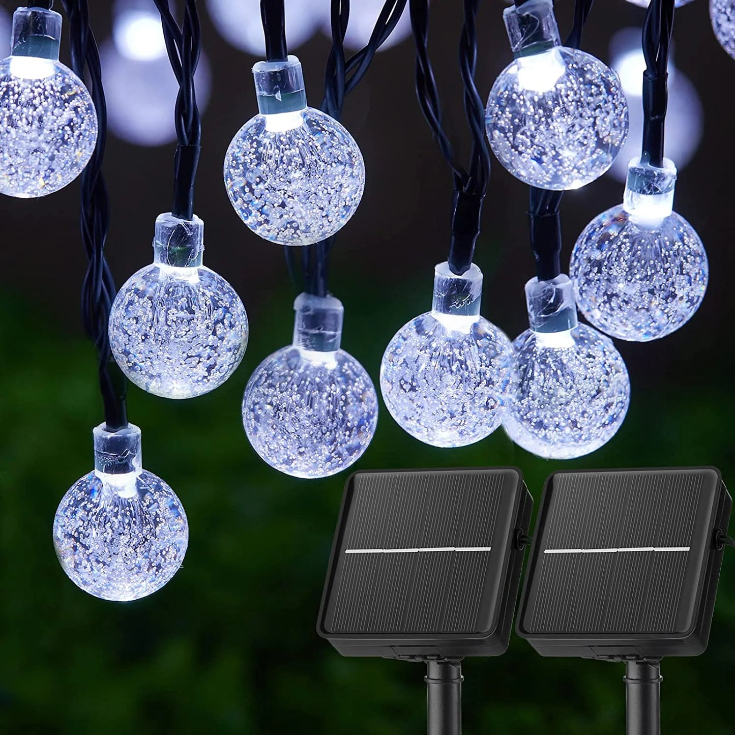 Outdoor LED Solar String Lights  – 60 LED Crystal Globe Lights with 8 Modes for Patio & Garden Decor