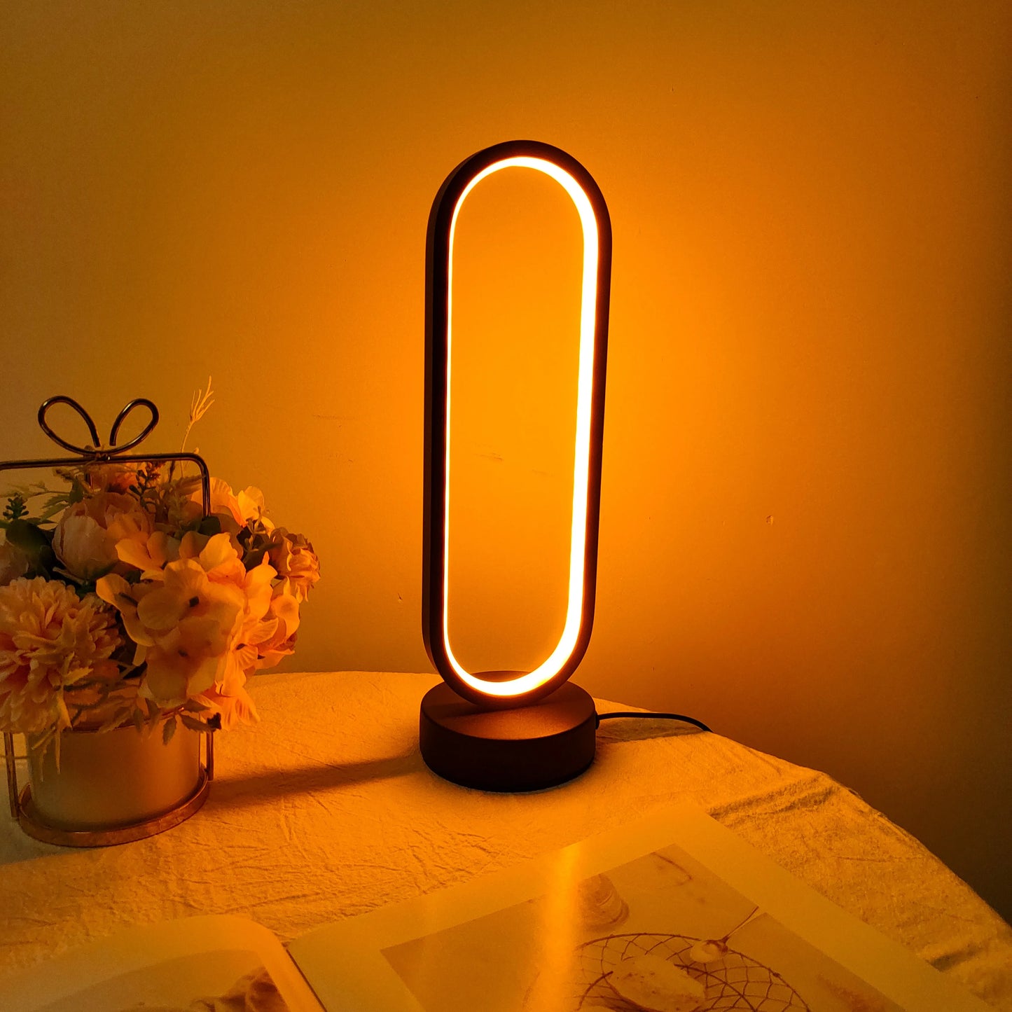 🌙 Stylish Ring LED Night Lamp – 3-Color Dimming Bedside Light for Bedroom & Living Room