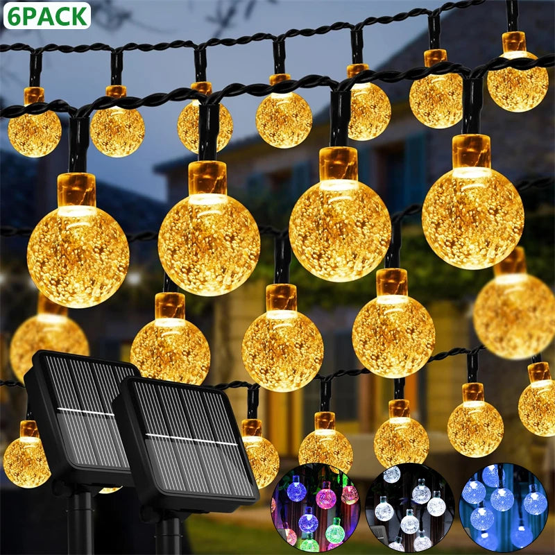 Outdoor LED Solar String Lights  – 60 LED Crystal Globe Lights with 8 Modes for Patio & Garden Decor