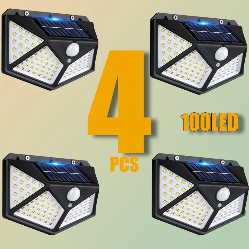 100 LED Solar Motion Sensor Lights – Waterproof Outdoor Wall Lamps for Street & Patio