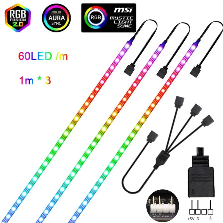 🌈 WS2812B Addressable RGBIC LED Strip – Sync with ASUS Aura, MSI Mystic, Gigabyte Fusion!