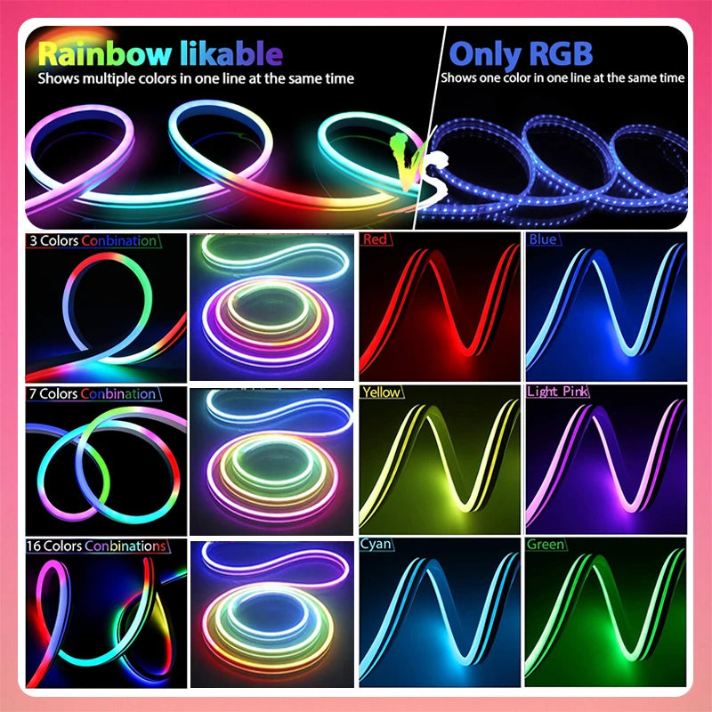 🔆 TUYA Smart Neon LED Strip – Music Sync & Chasing RGBIC Lights for Stunning Decor!