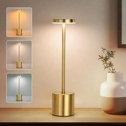 Modern LED Touch Lamp – 3-Color Dimmable Metal Bedside Light