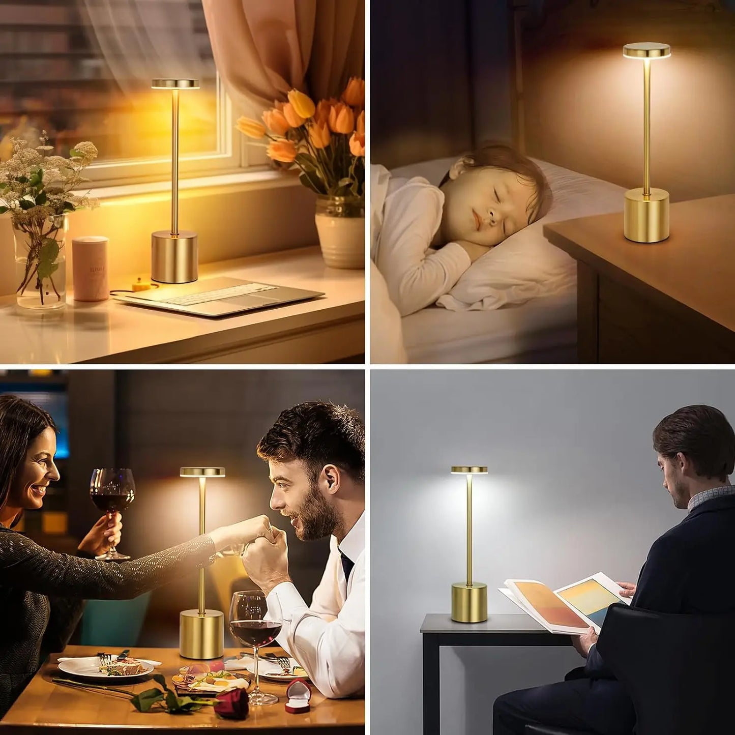 Modern LED Touch Lamp – 3-Color Dimmable Metal Bedside Light