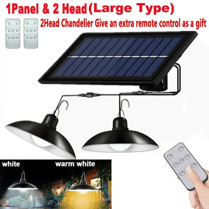 🌞 Solar Pendant Chandelier Light – Dual-Head LED Lamp for Indoor & Outdoor Use!