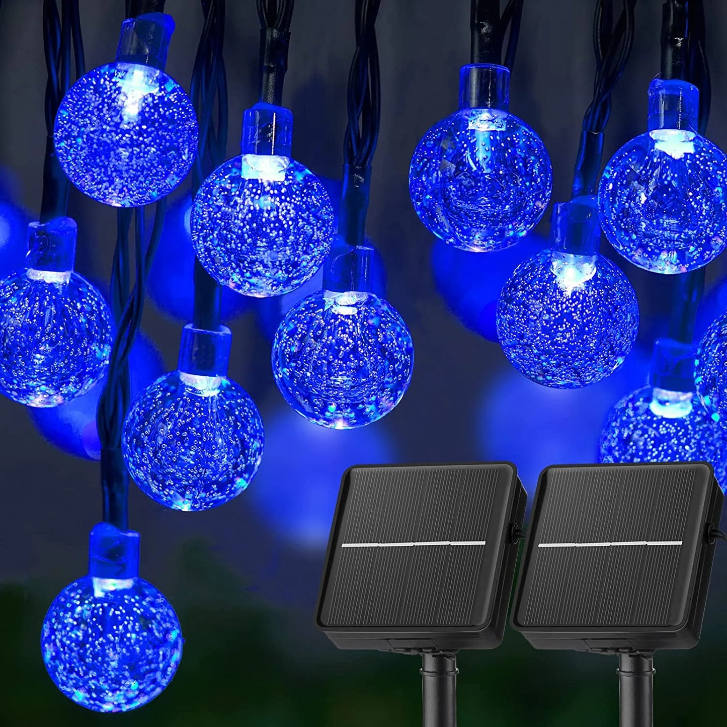 Outdoor LED Solar String Lights  – 60 LED Crystal Globe Lights with 8 Modes for Patio & Garden Decor