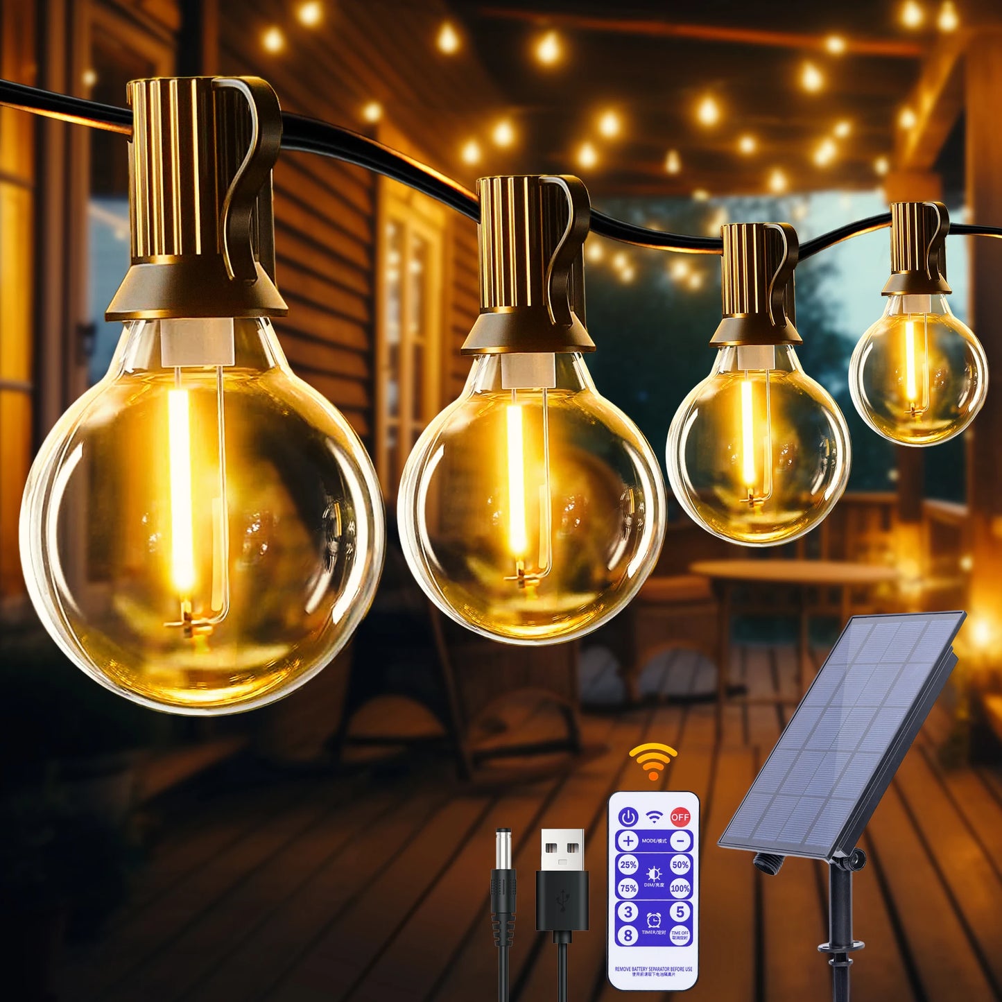 Solar G40 String Lights – Shatterproof LED Patio Lights for Outdoor & Backyard Decor