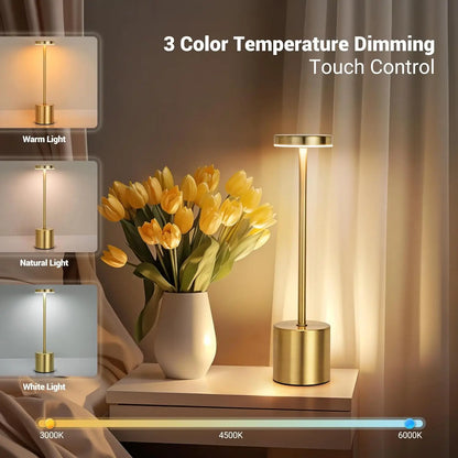 Modern LED Touch Lamp – 3-Color Dimmable Metal Bedside Light